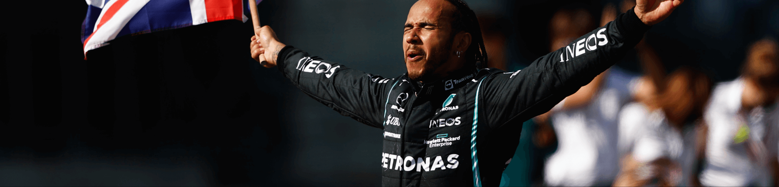 Lewis Hamilton celebrates winning British Grand Prix