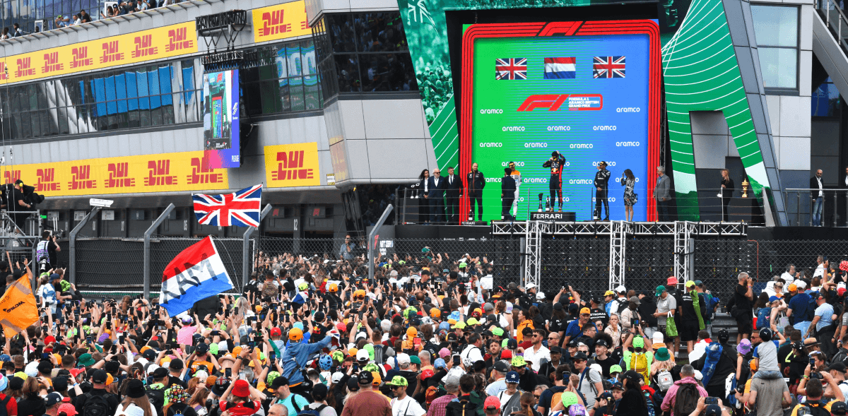 Lewis Hamilton and Lando Norris on British GP podium