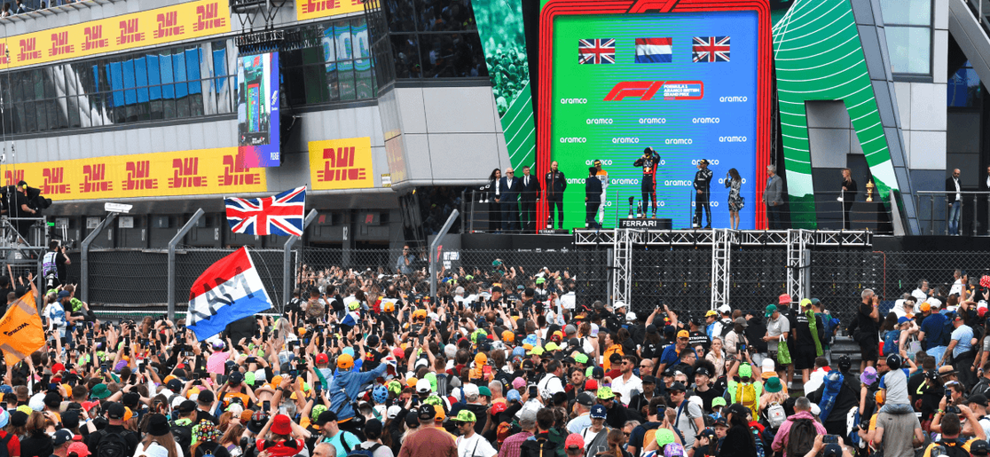 Lewis Hamilton and Lando Norris on British GP podium