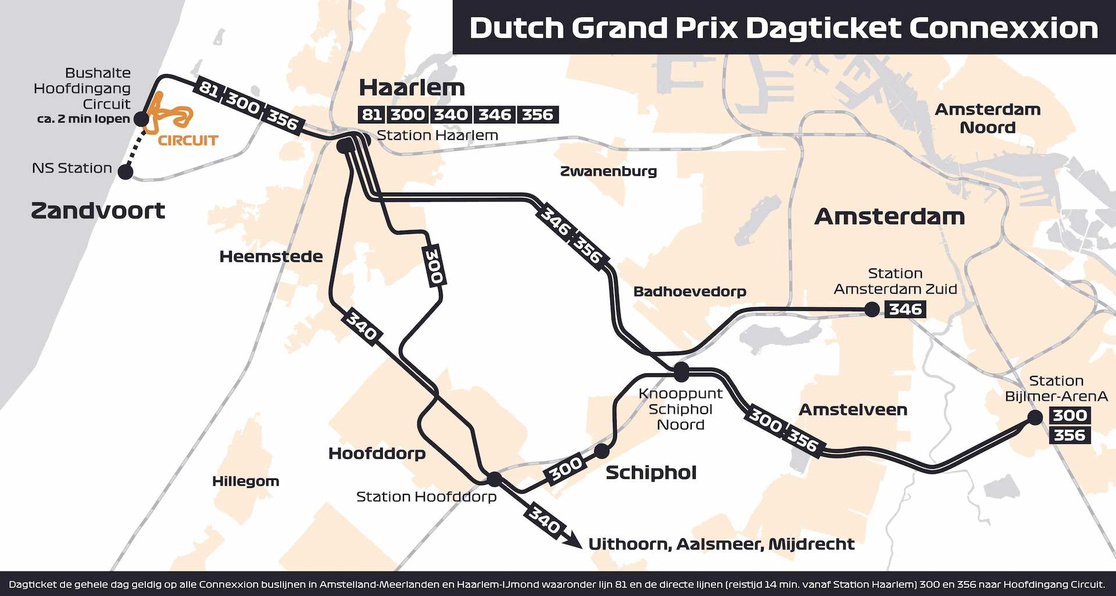 Map of bus services at the Dutch Grand Prix