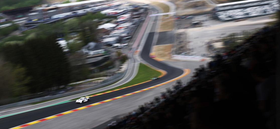A car navigating Spa-Francorchamps during the Six Hours of Spa weekend