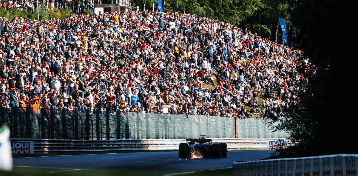 Fans watch the action at F1 Belgian Grand Prix
