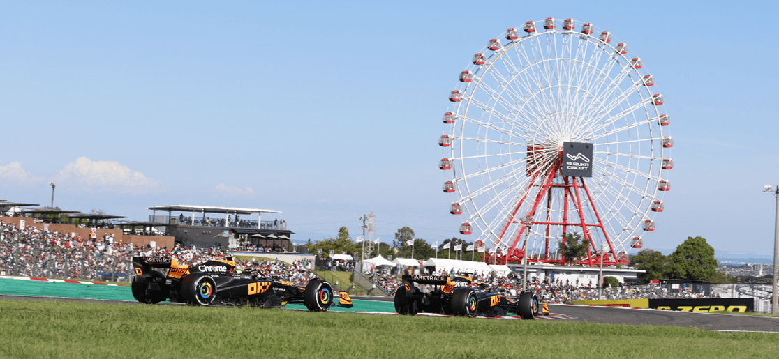 McLaren drivers racing at Suzuka during 2023 Japanese Grand Prix